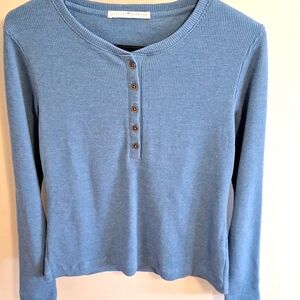 Peruvian Connection medium waffle knit shirt, blue